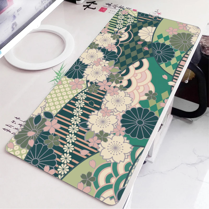 Japanese Style Pattern Sakura Wave Daisy XXL Large Mouse Pad Computer Laptop Non-slip Office Keyboard Mats Desk Mat Mousepad