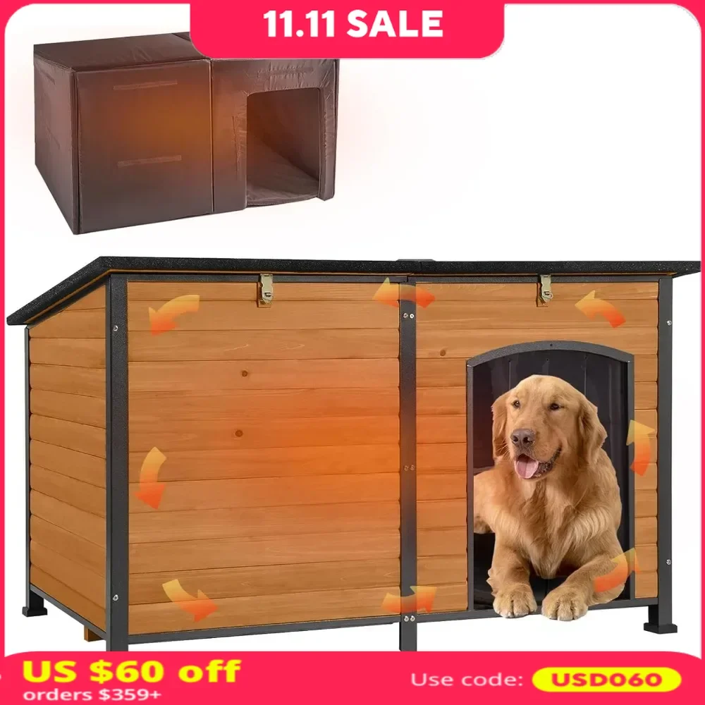 Dog House Insulated Outdoor Dogs with 6 Sides All-round Thermal Liner & Liner for Winter Extra Large Dog Kennel