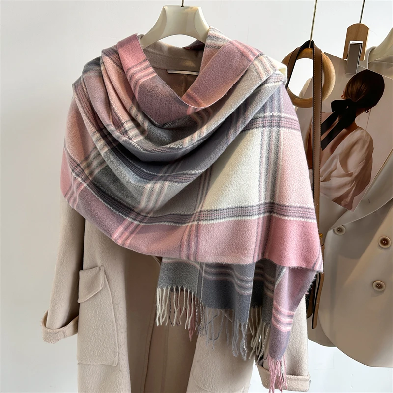 2023 Warm Plaid Cashmere Shawl Poncho Winter Scarf Luxury Print Blanket Pashmina Wraps Bufanda With Tassel Casual Stoled Echarpe