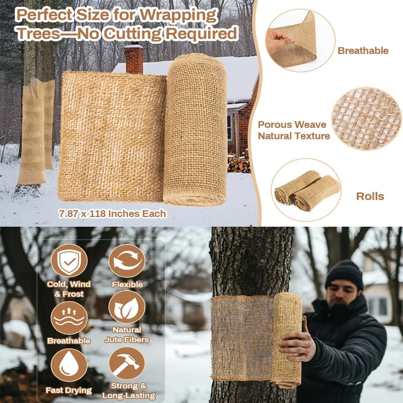 Burlap Linen Cloth Tree Wrap Anti-freeze Moisturizing Cold-proof Warm Keeping Shrub Plant Wraps Tree Protector Plants Cover