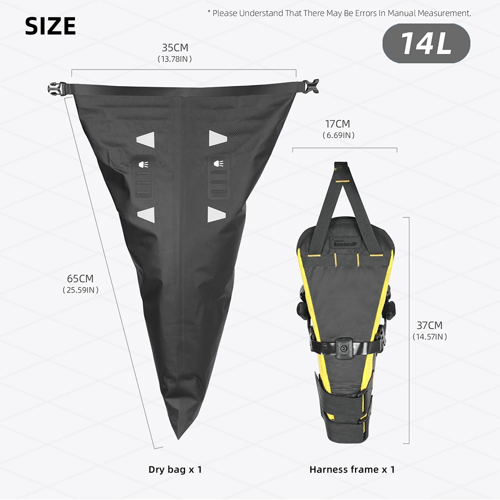 Rhinowalk Upgraded Bicycle Tail Bag Bike Seat Bag 14L Waterproof Bike Bag Long Distance Travel Luggage