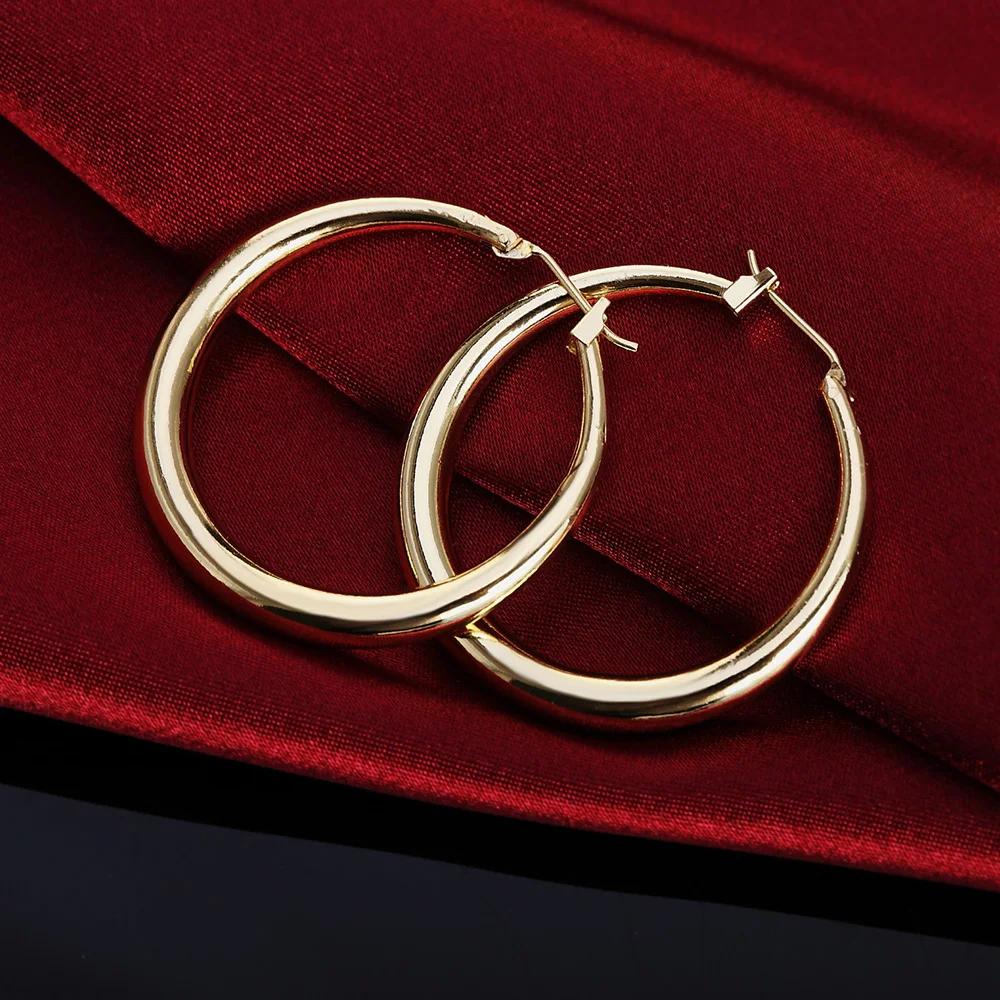 Pendientes de Aro Redondos de 3.4 cm de Plata de Ley 925 y Oro de 18K para Mujer, Joyería de Alta Calidad de Marcas Populares, Regalos de Moda para Navidad