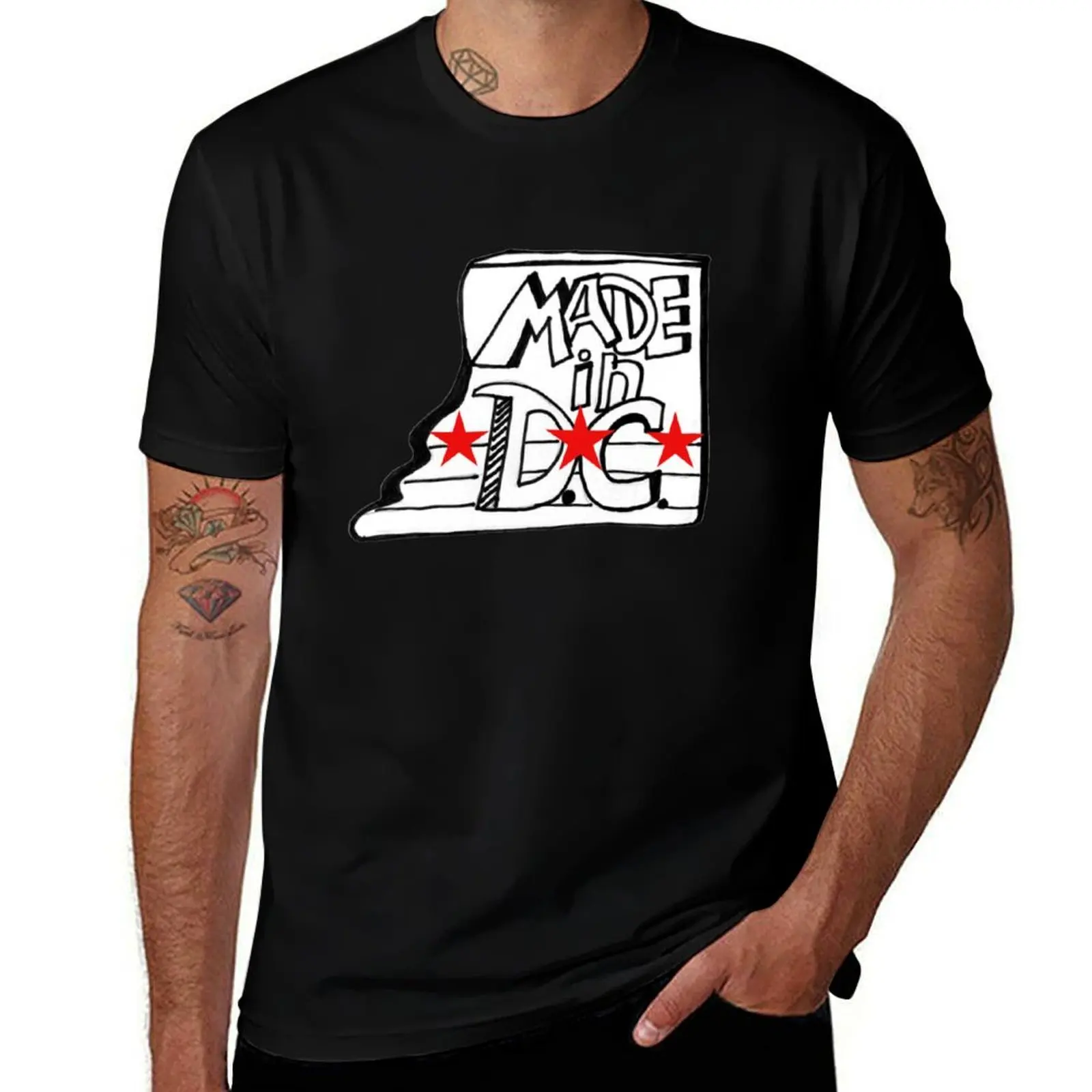 

Made in D.C. Doodle with red stars T-Shirt blue lock oversized graphic tee luxury designer mens t shirts