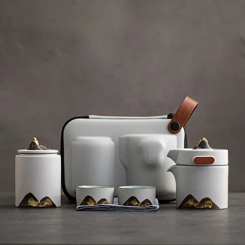 Outdoor Travel Tea Set, Portable Japanese Zen Pottery, Family Express Cup Set, Kungfu Tea Travel Kit, Compact Tea Kit.