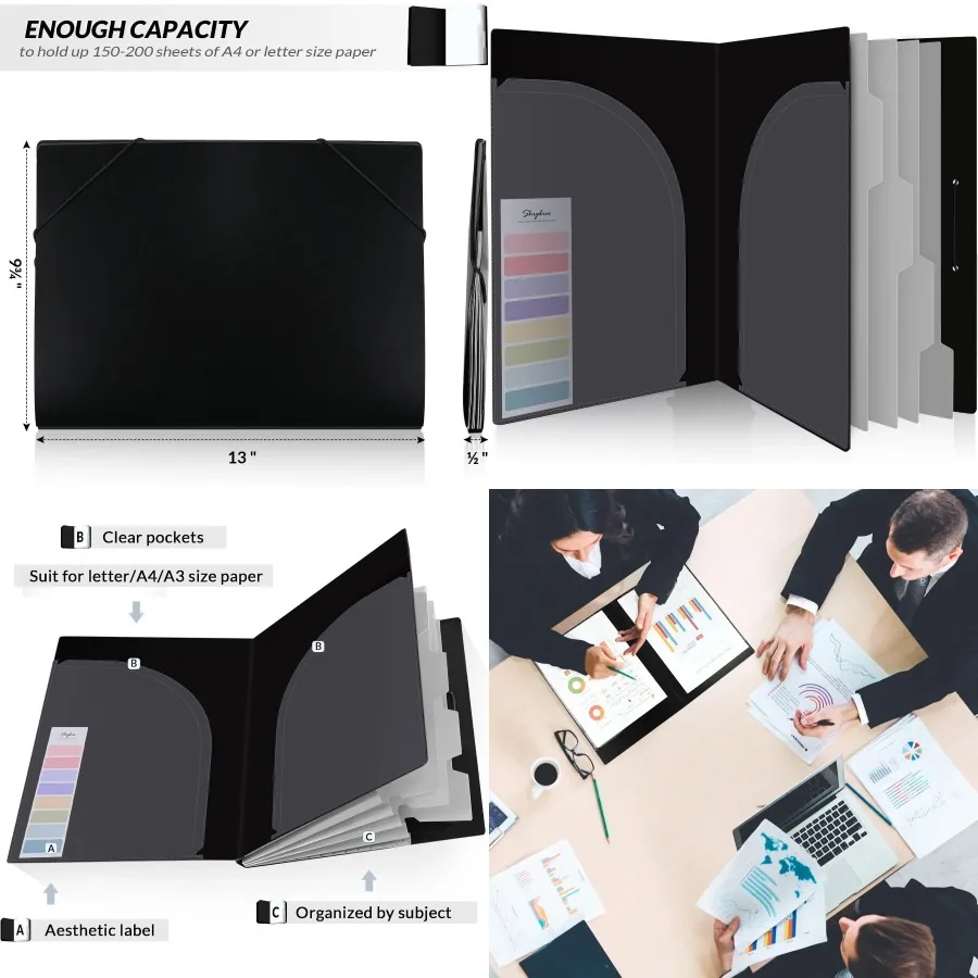 SKYDUE Accordeon Bestandsorganizer 5-pocket Uitbreidende bestandsmappen met zakken Documentorganizer Draagbare papieren organizer voor Sc