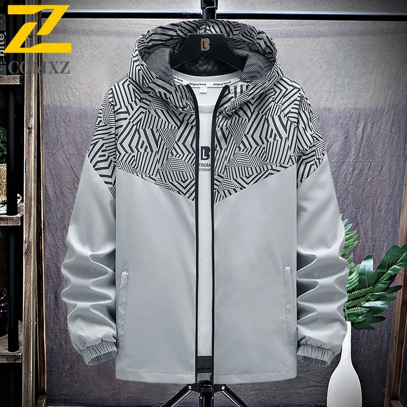 COMXZ 2025 Men Sport Jacket New Hooded Spring Autumn Casual Handsome Light Trench Camo Jacket Running Windproof Shirt