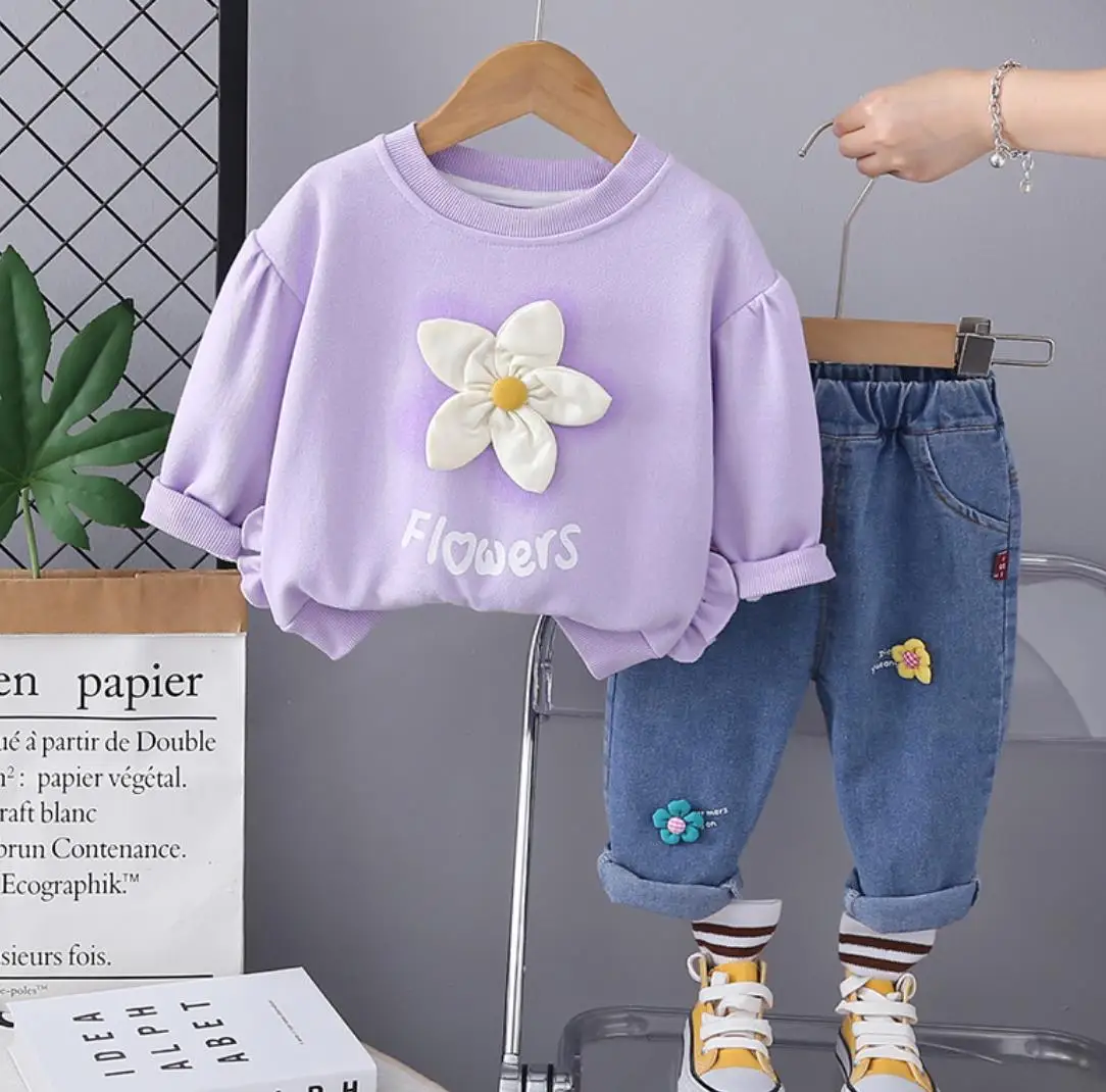 

Kids Boutique Clothing Set 1 To 5 Years New Style Baby Girl Clothes Cute Flower Sweatshirt And Pants Two Piece Toddler Outfits