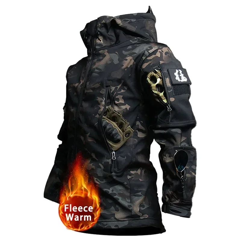 

Tactical Winter Camo Men Outdoor Training Warm Combat Camping Soft Shell Waterproof Hooded Jacket Hiking Fleece Pants