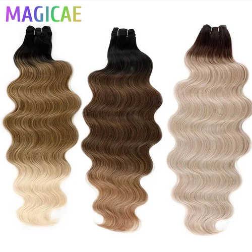 Imagen 2 del producto 30 pulgadas Ombre Marrón chocolate 6 # Mechones de ondas corporales rubios 613, extensión de cabello sintético orgánico similar a la naturaleza suave, resistente al calor