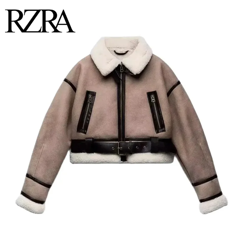 RZRA-Chaqueta corta de doble cara para mujer, abrigo de cuello alto, estilo europeo y americano, novedad de 2024