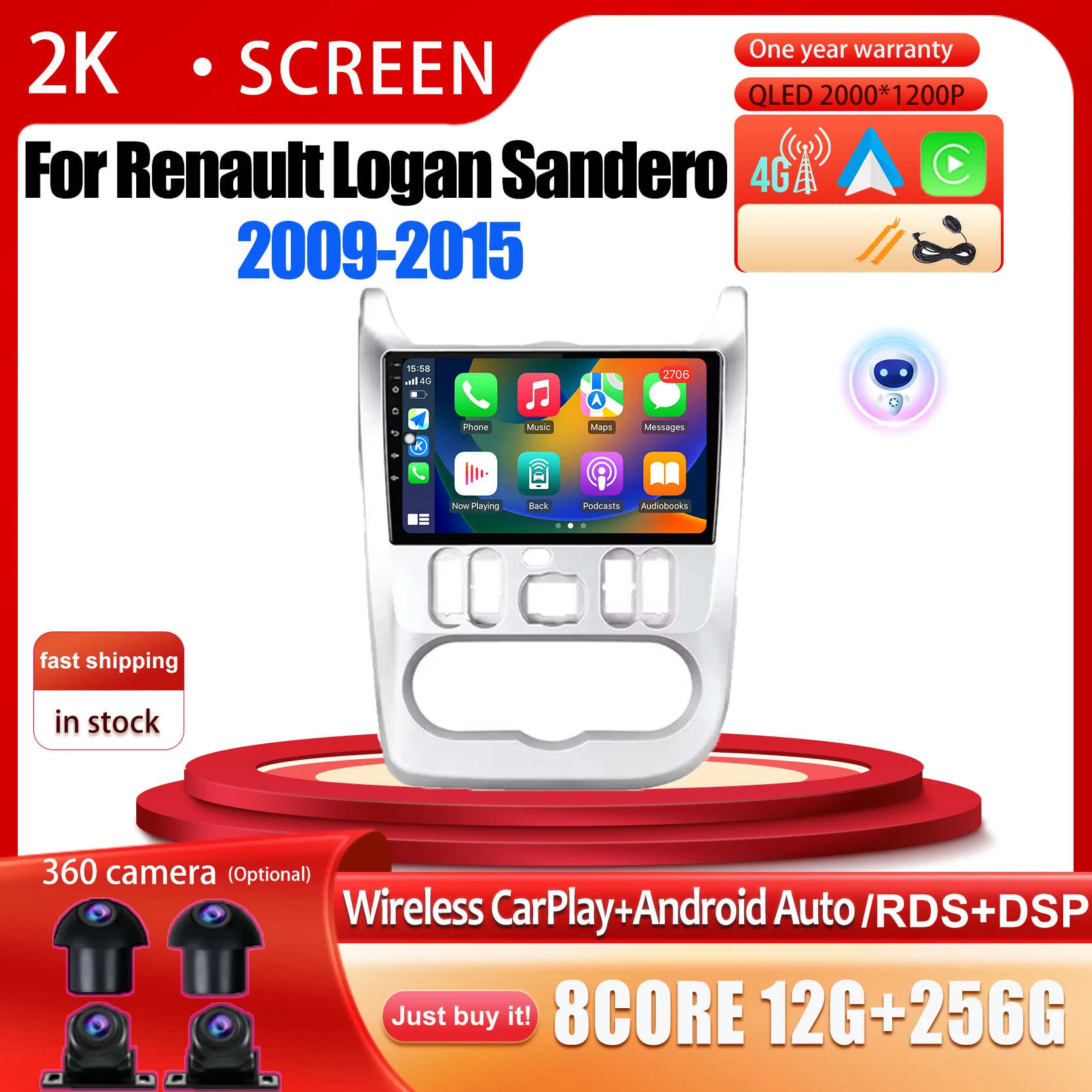 

Carpaly Car Radio Android 14 For Renault Logan Sandero 2009-2015 Multimedia Video Player Navigation GPS 4G WIFI Bluetooth Tools