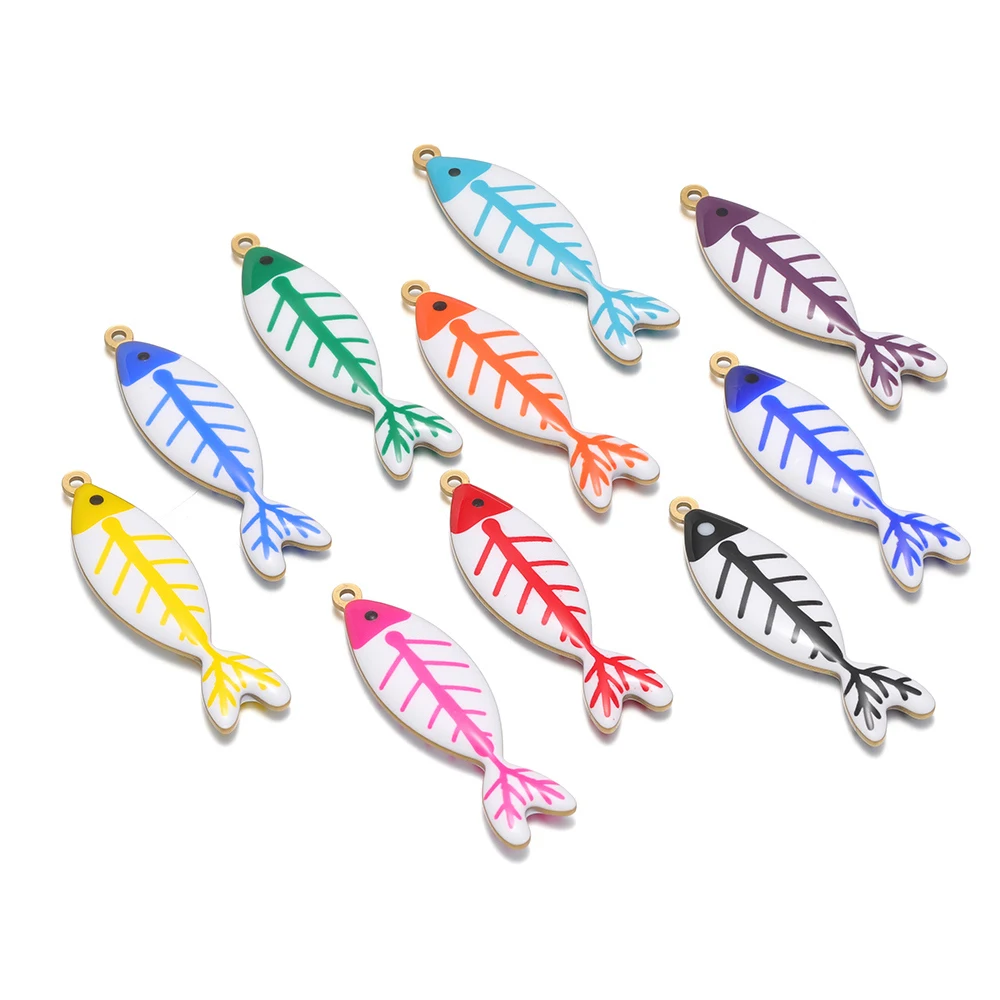 5 قطعة لا تتلاشى الفولاذ المقاوم للصدأ المينا الأسماك سحر القلائد المعلقات DIY بها بنفسك اليدوية صنع المجوهرات لمكونات الحرف اليدوية