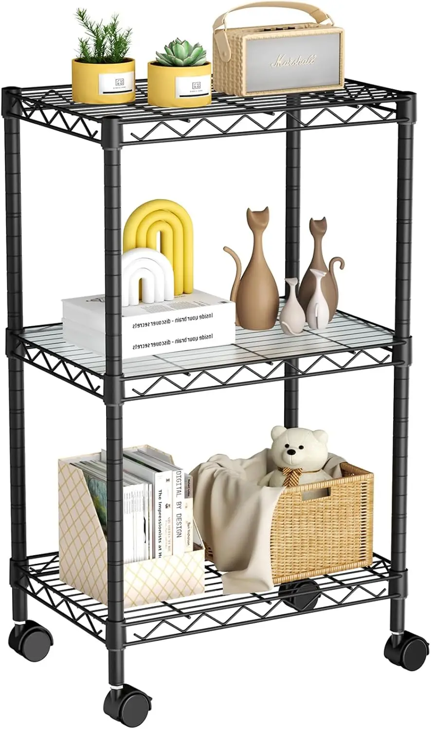 

Small 3 Tier Shelves Storage Wire Shelving Unit Adjustable with Wheels for Bathroom Laundry Room Kitchen Pantry, 12"D x 18"W x
