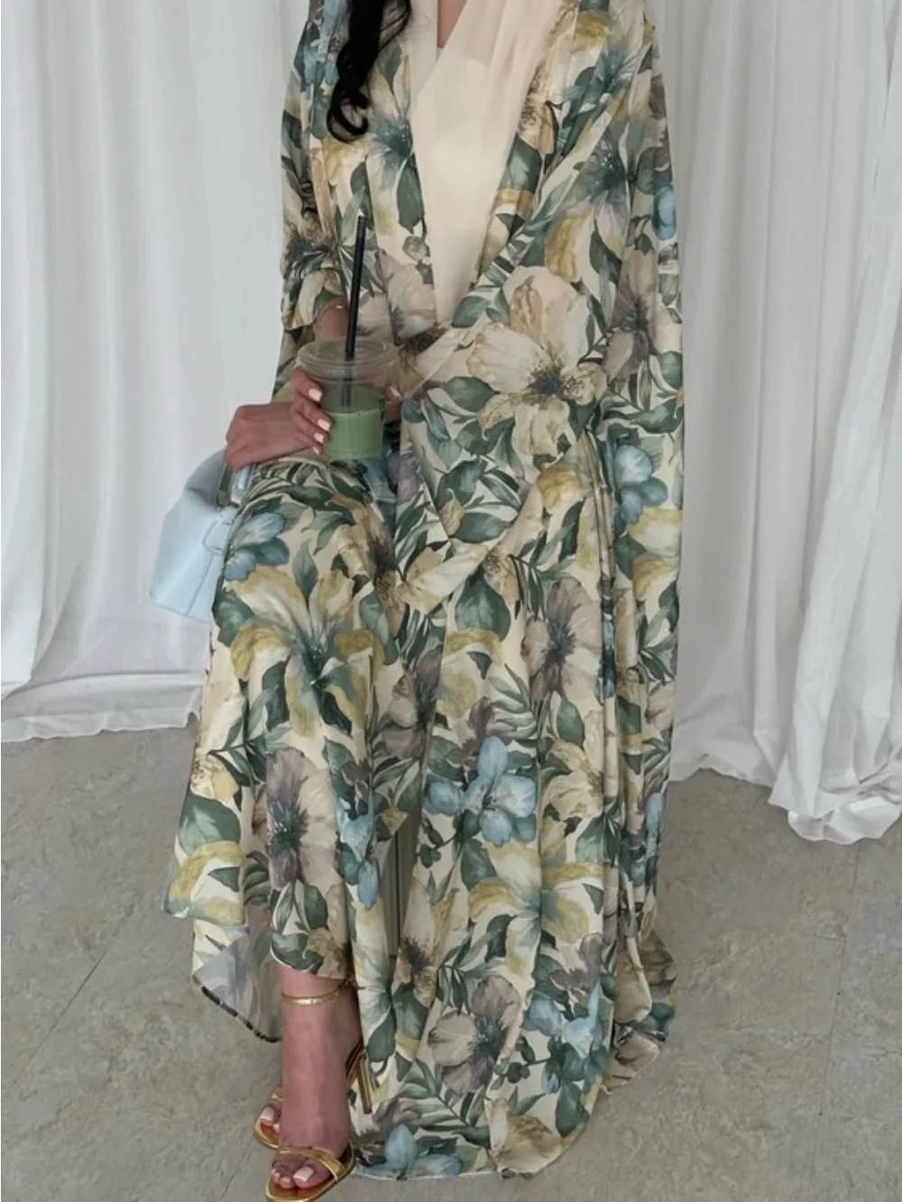 

Ид женский открытый платье Абая с принтом мусульманский шарф комплект из 2 предметов Джалабия Рамадан Vestidos Largos арабский длинный халат Марокко Дубай Кафтан