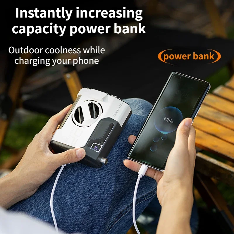 مروحة محمولة معلقة على الخصر ، رياح قوية ، صغيرة ، بنك متعدد الوظائف ، في الهواء الطلق ، تعليق الرقبة ،