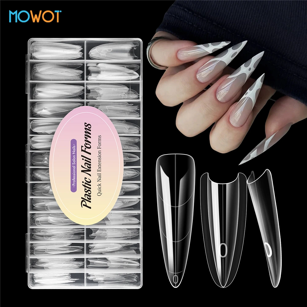 MOWOT Stiletto Square Sandwich Dual Forms Nail Tips Acrylic 15 Sizes Extension DIY Gel Top Bottom Nail Forms Reusable 240Pcs/box