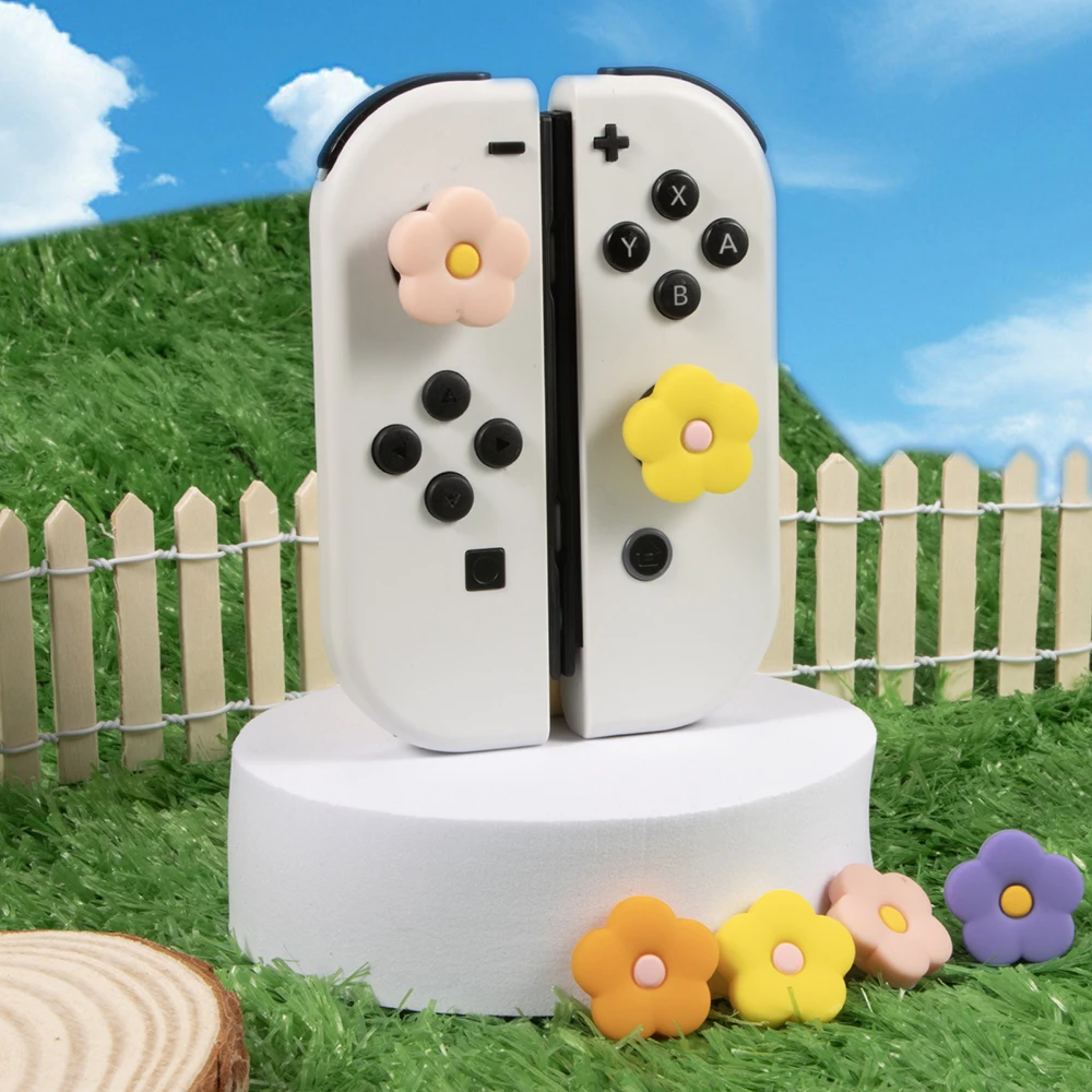 4 قطع من أغطية قبضة الإبهام التناظرية المصنوعة من السيليكون الكرتوني المتوافقة مع نينتندو سويتش OLED/سويتش لايت/سويتش غطاء حماية لعصا التحكم