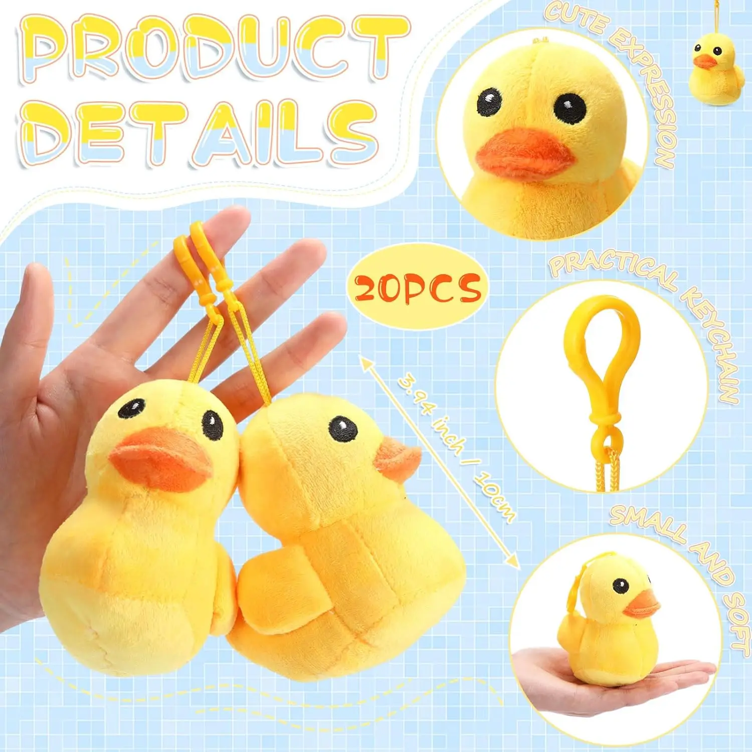 12/24PCS Gefüllte Ente Plüsch Gelb Stofftier 4 Zoll Plüsch Stofftier Kleine Ente für Jungen und Mädchen Zimmer Sofa Geburtstag – Detail 7
