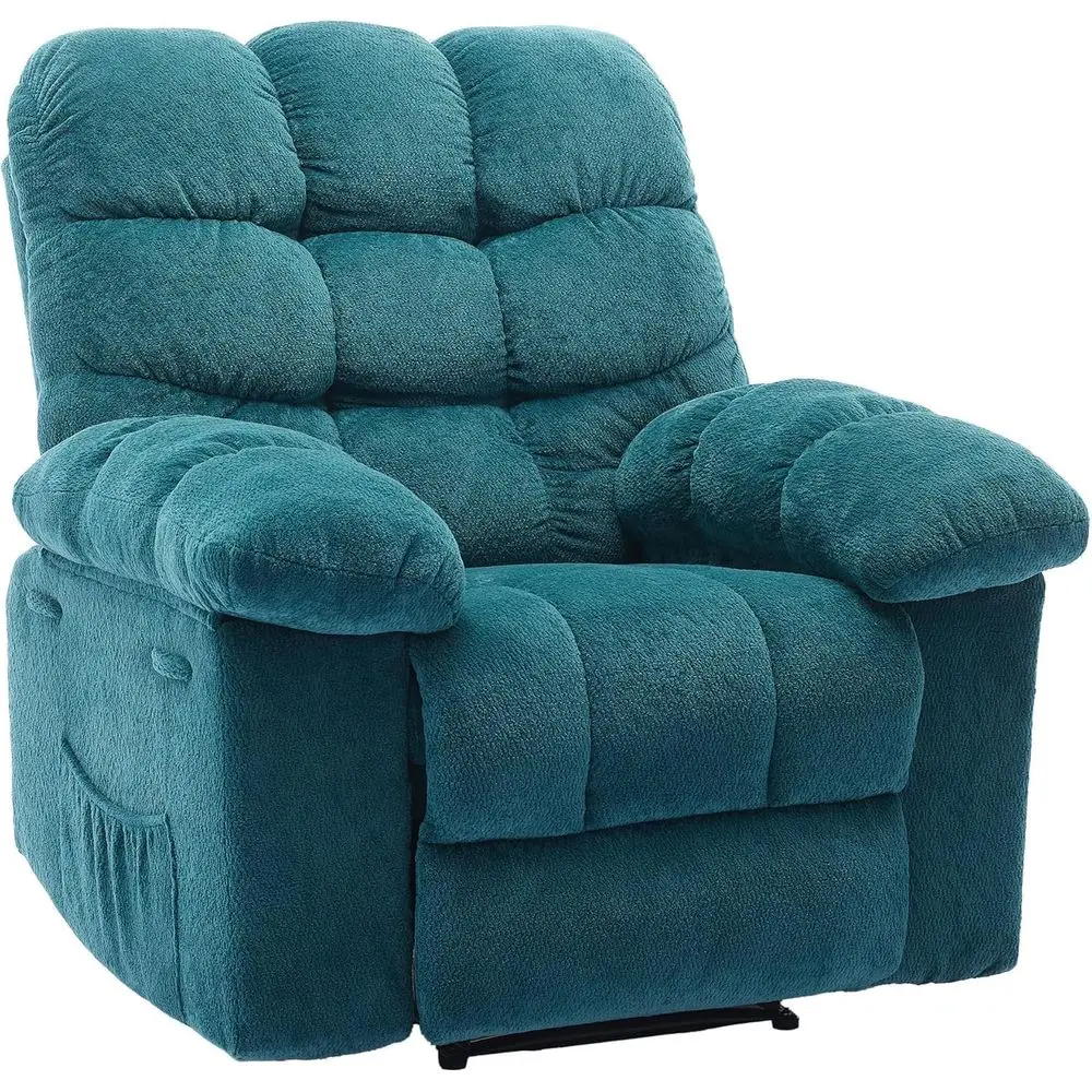 

Ergonomic Breathable Fabric Reclining Chair with Side Pockets, Steel Frame, for Living Room or Bedroom (Blue)