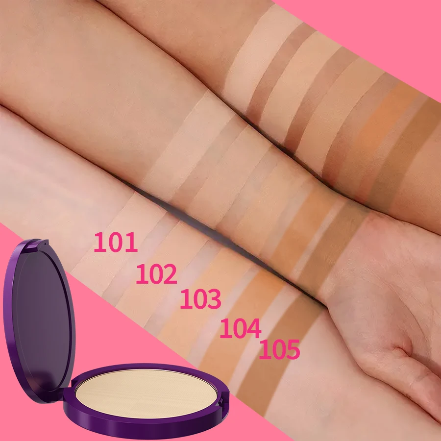 5 가지 색상 매트 풀 커버리지 프레스드 파우더 파운데이션 24H 프레쉬 웨어 매트 무게감 없는 피니싱 파우더 코스메틱 페이스 메이크업