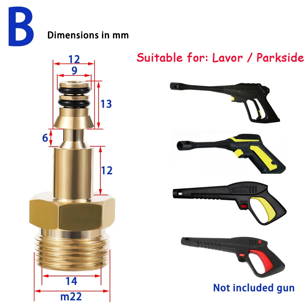 High Pressure Car Wash Hose Fitting Adapter M22 Thread For Karcher Lavor Parkside Black Decker Bosch Daewoo Pressure Washer