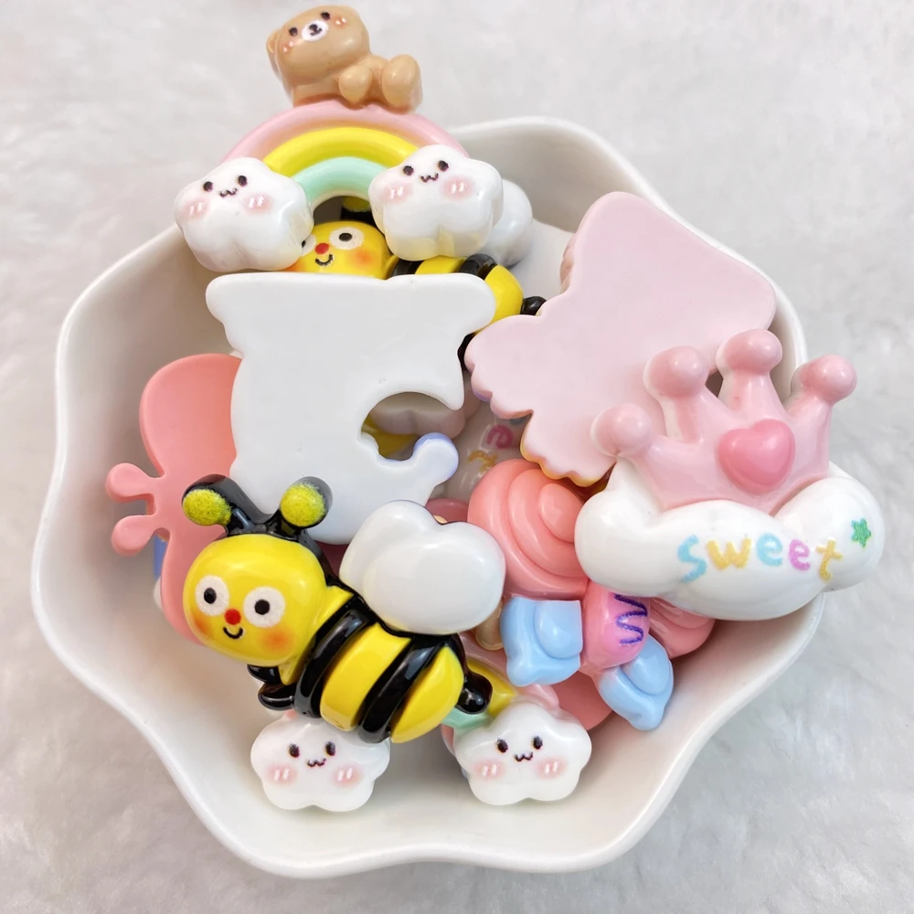 10Pcs New Cute Cartoon Rainbow, Bee, Butterfly Series Flat Back Ornament Jewelry Bows Accessories