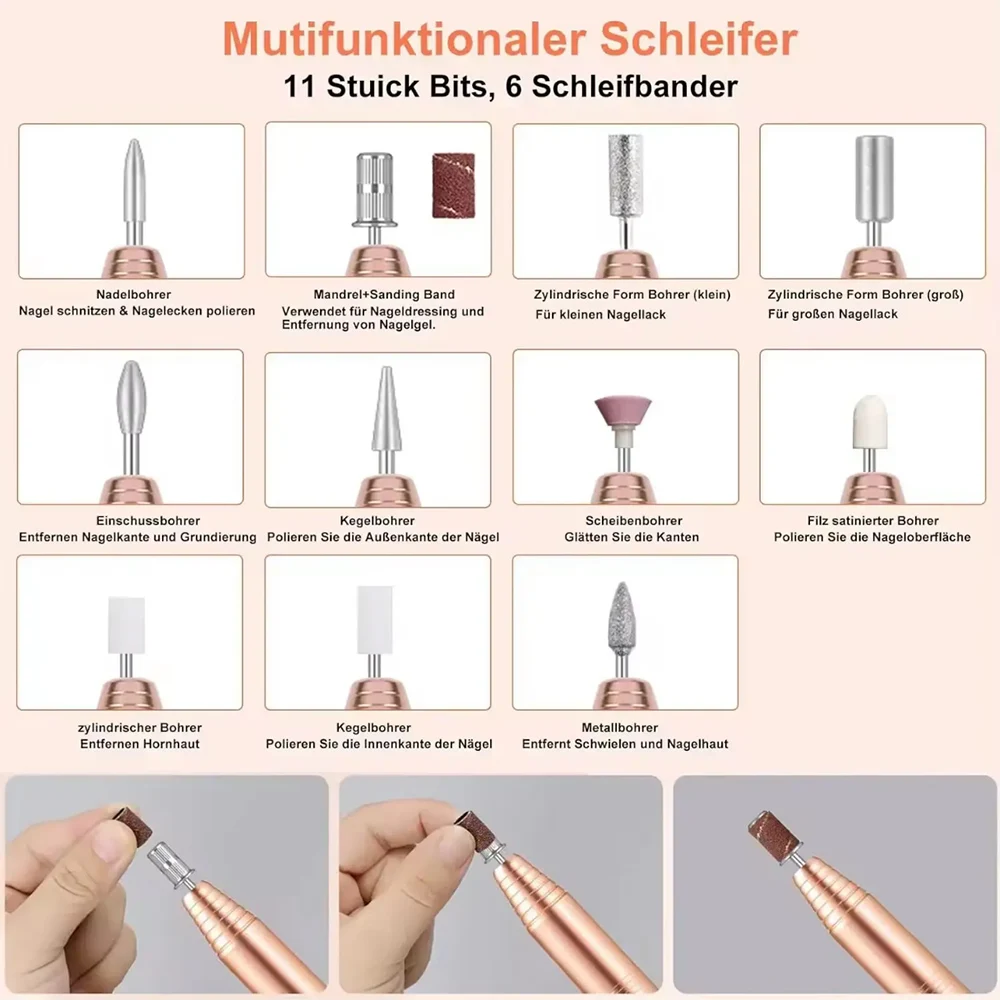 Portable Cordless Nail Drill Lightweight Electric File Kit for Acrylic Gel Beginners Home Use