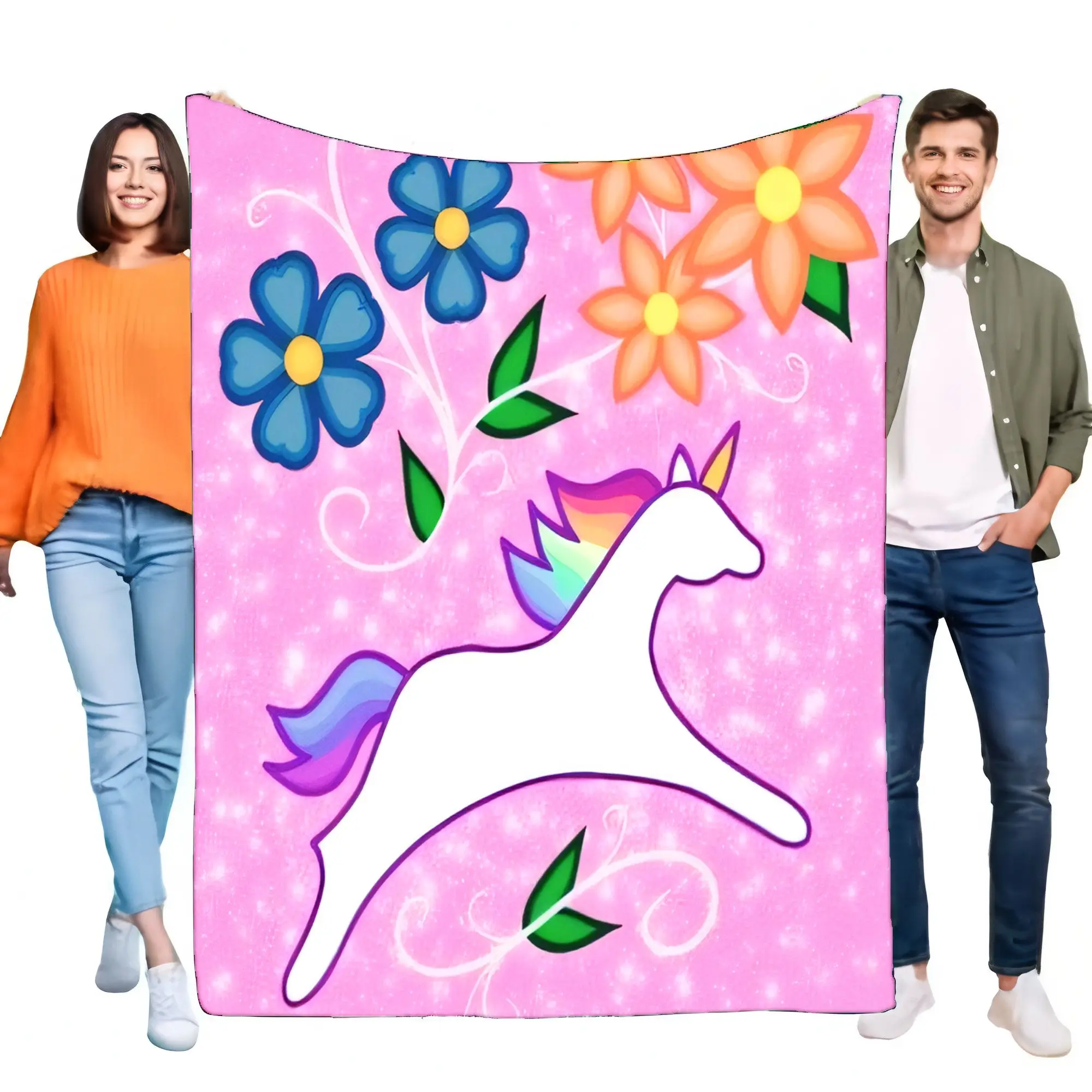 Unicorn Dreams Blanket Soft Cozy Throw with Colorful Flowers and Glitter Design Perfect for Kids' Room, Bed or Sofa, Great Birth