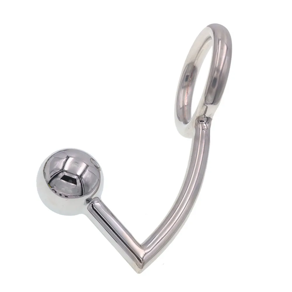 Stainless Steel Anal Hook Male Chastity Cock Ring with Anal Plug Balls Butt Plug Sex Toys for Men Strap on Prostate Massager