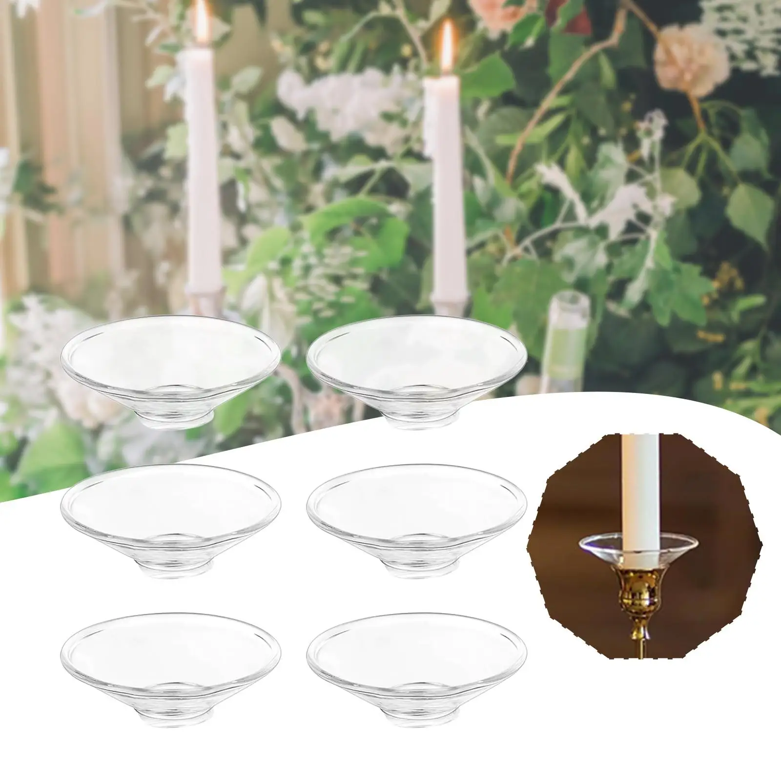 6 Pieces Candle Drip Protectors Bobeches Protect Tablecloth Reusable Clear Wax Catcher for Themed Party Home Use Birthday