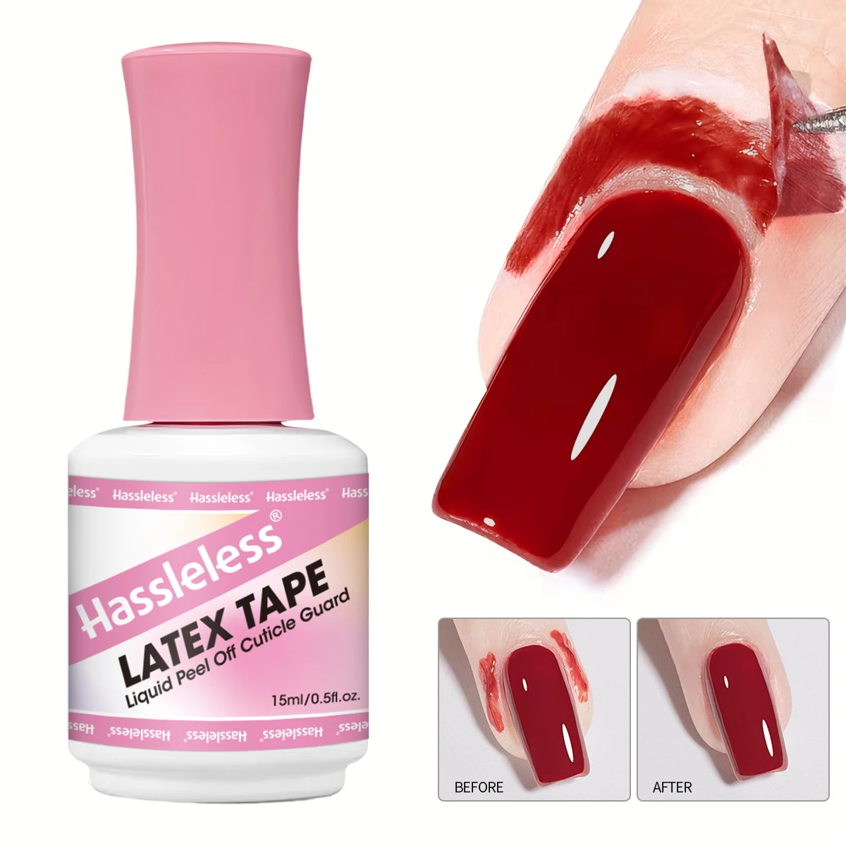 Hassleless 15ml Nail Peel-Off Liquid with Spill-Proof Adhesive Tape, Gentle Formula, Peel-Off Cuticle Protectant for Nail Polish