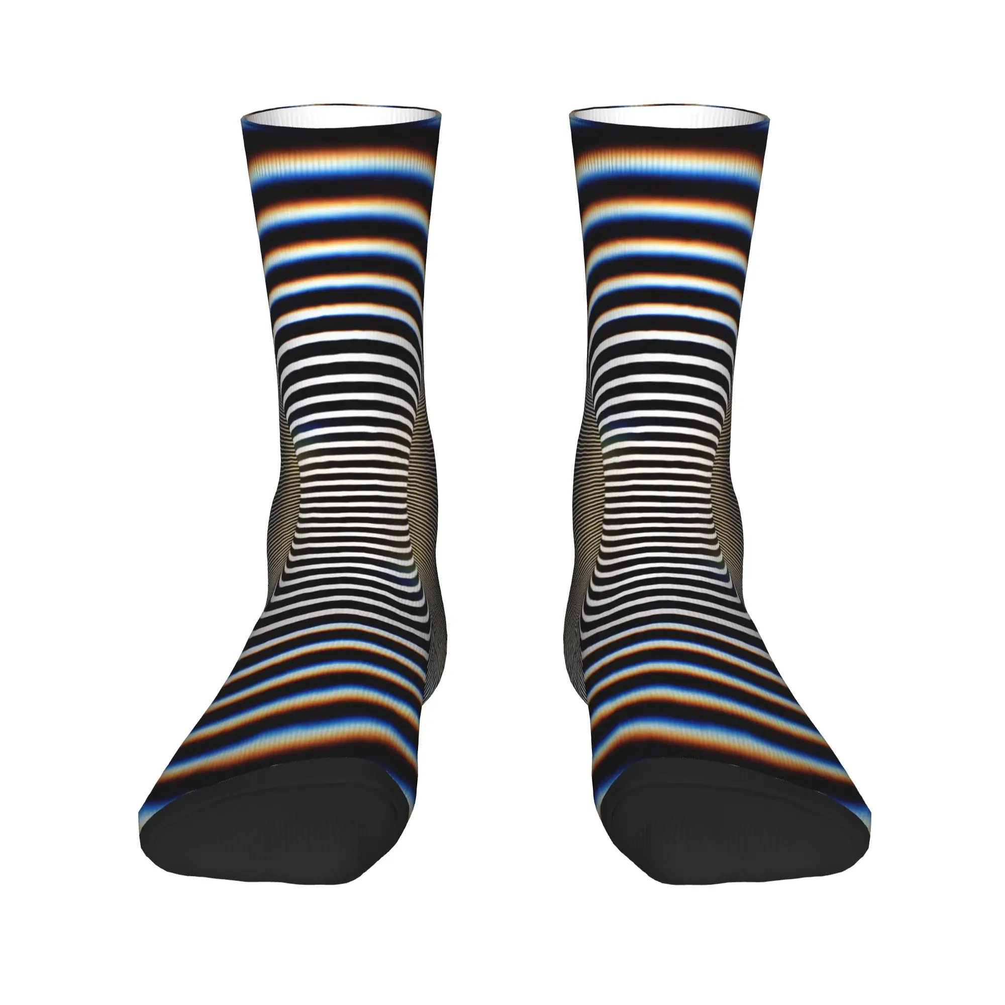 Men Socks Optical Illusion Hourglass Tunnel Stripes Black White Gold Abstract Art  Stockings Non Slip Warm Soft Socks