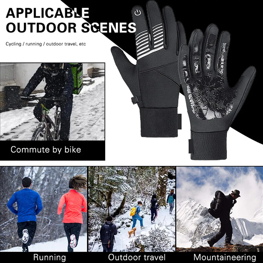 Противоскользящие гелевые перчатки с полным пальцем, светоотражающие водонепроницаемые перчатки с сенсорным экраном для мужчин и женщин, варежки для езды на велосипеде, лыжные зимние перчатки