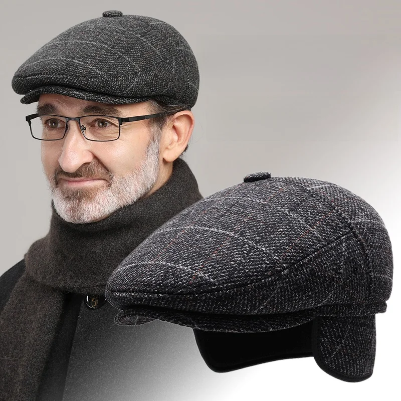 

Men's Winter Hat Elderly Ear Protection Forward Cap Warm Duckbill Cap for Grandpa Autumn Winter Casual Woolen Cap for Travel