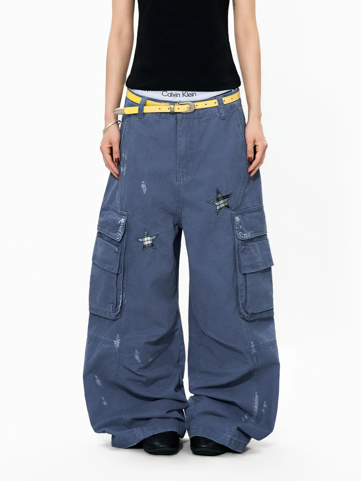 

Ретро-брюки карго с 3D-нашивками и карманами, свободные повседневные брюки для мужчин и женщин, винтажный стиль, естественная талия, на молнии