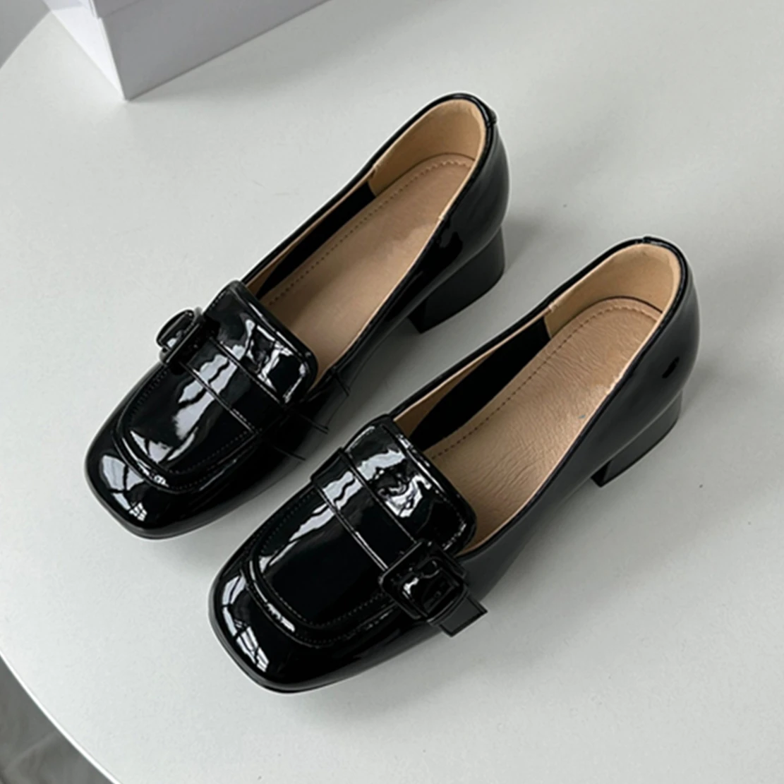 Jenny&Dave Commuter Casual British Fashion Ladies Shoes Leather High Heel Shoes Slip-On Loafers Women