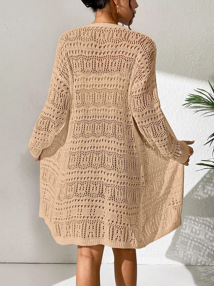 Damski ażurowy płaszcz w jednolitym kolorze w stylu Haori