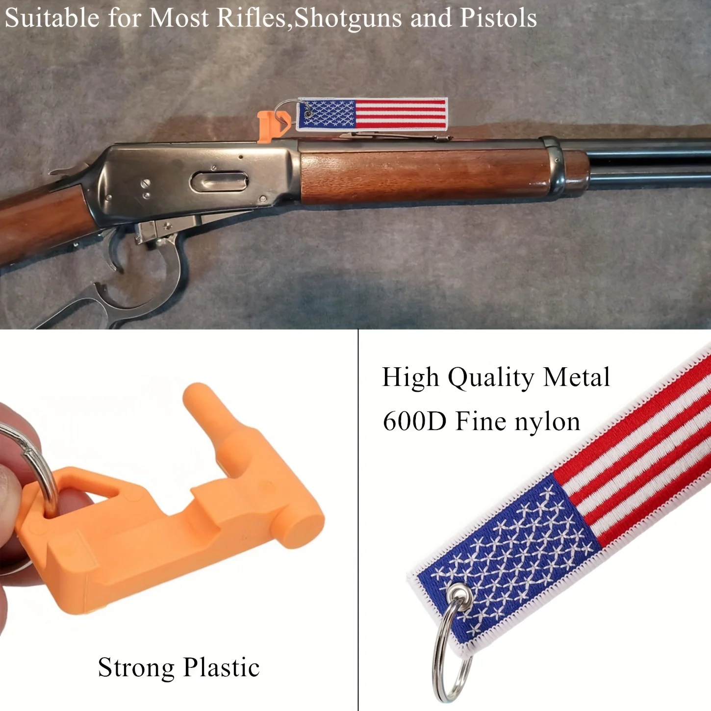 2Sets Chamber Safety Flag Fits Rifle Handguns Shotgun Pistol American Flag Embroidery Keychain Empty Chamber Tags