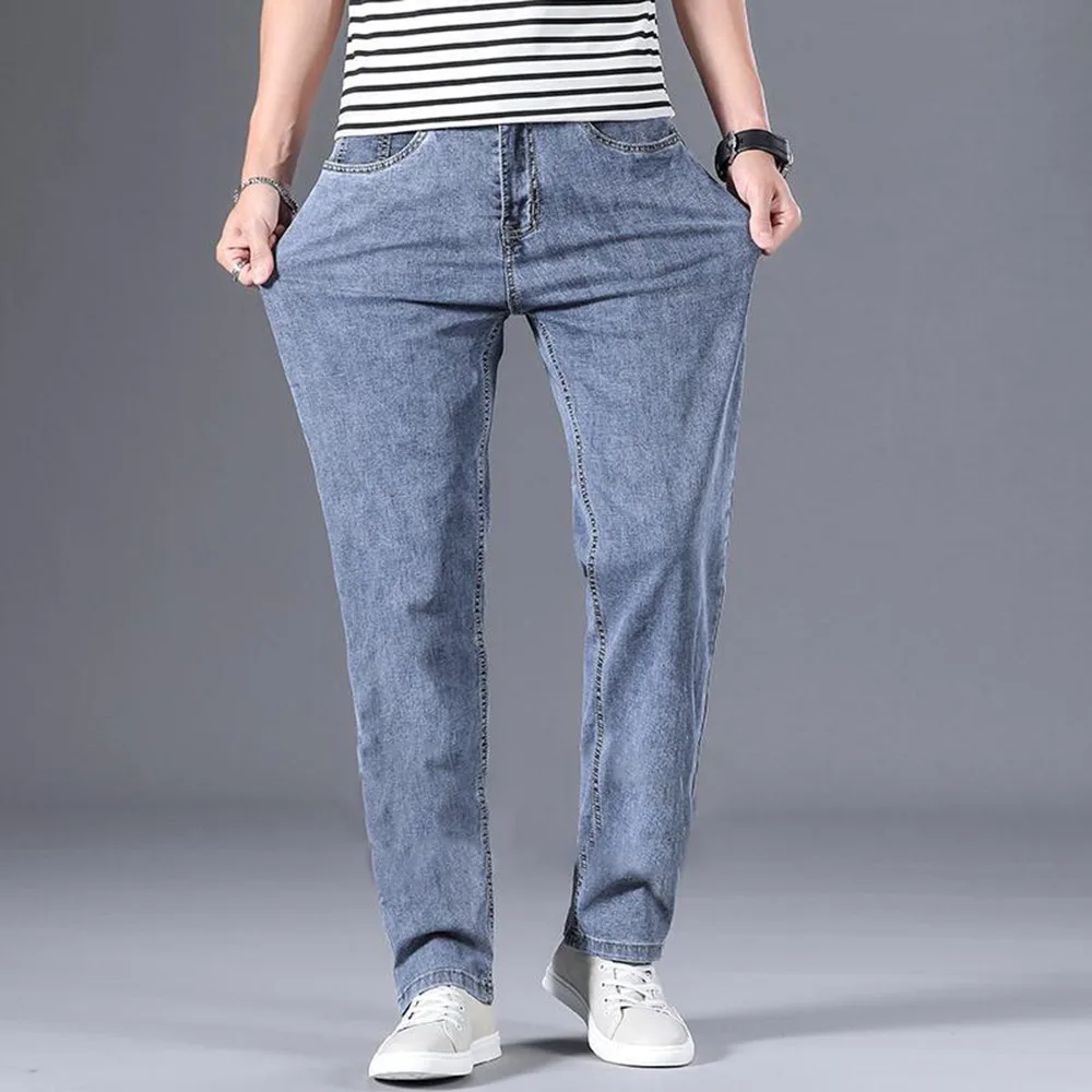 Calça jeans masculina de alta qualidade, virilha aberta invisível, sexo ao ar livre, verão, ajuste fino, calças retas, fina, versátil, simples e confortável