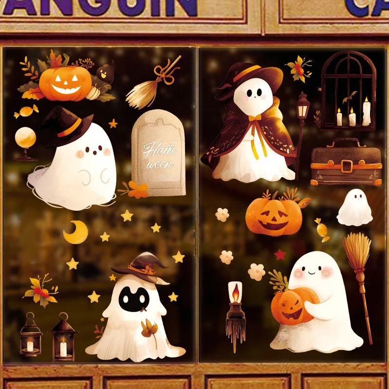 

New Halloween 3D Cute Ghost Pumpkin Static Cling Window Decal Festival Party Decoration Glass Window Sticker Halloween Night