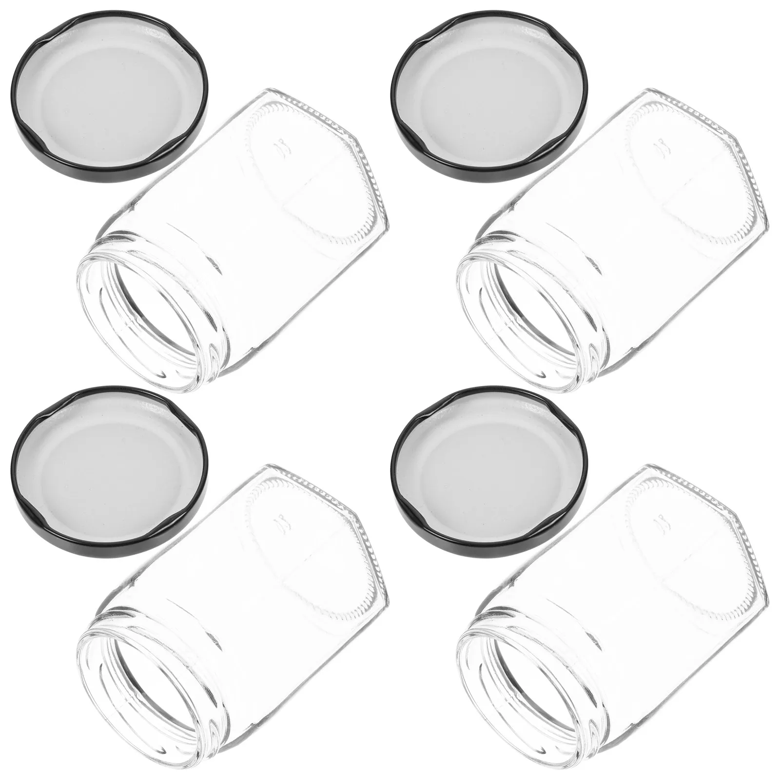 4Pcs Glass Honey Jar Set Transparent Thick Glass Honey Pot Lid Household Jam Syrup Storage Container Kitchen Organizer