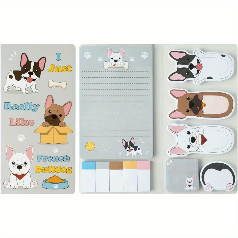 1pc Cartoon French Bulldog Paste Notebook Set 550 Sheets Self Adhesive Notebook with Animal Divider Label Set Ideal for Writing