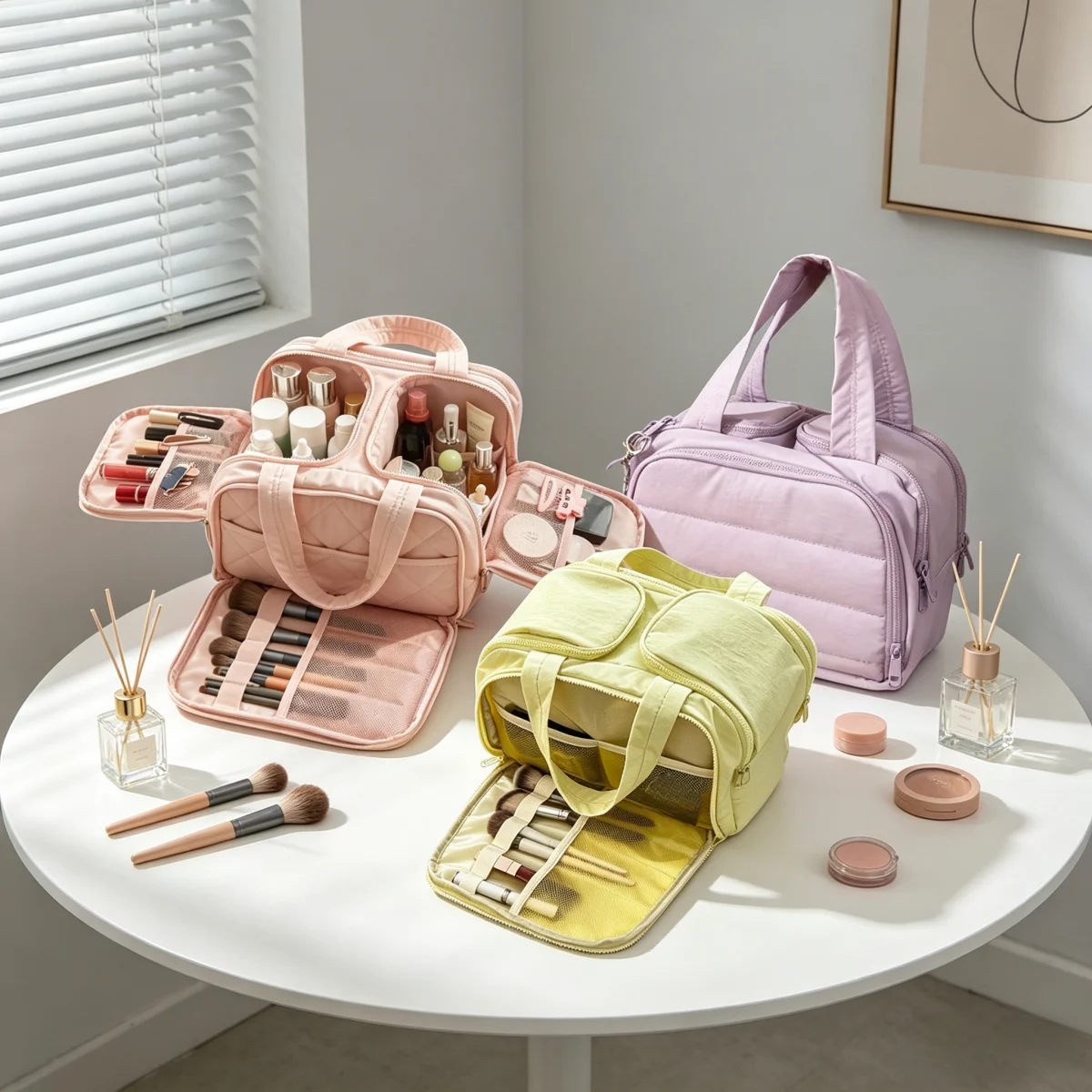 Multi-Pocket Handheld Makeup Bag Zipper Closure Cosmetic Organizer for Travel & Home Use Large Capacity Toiletry Storage Pouch