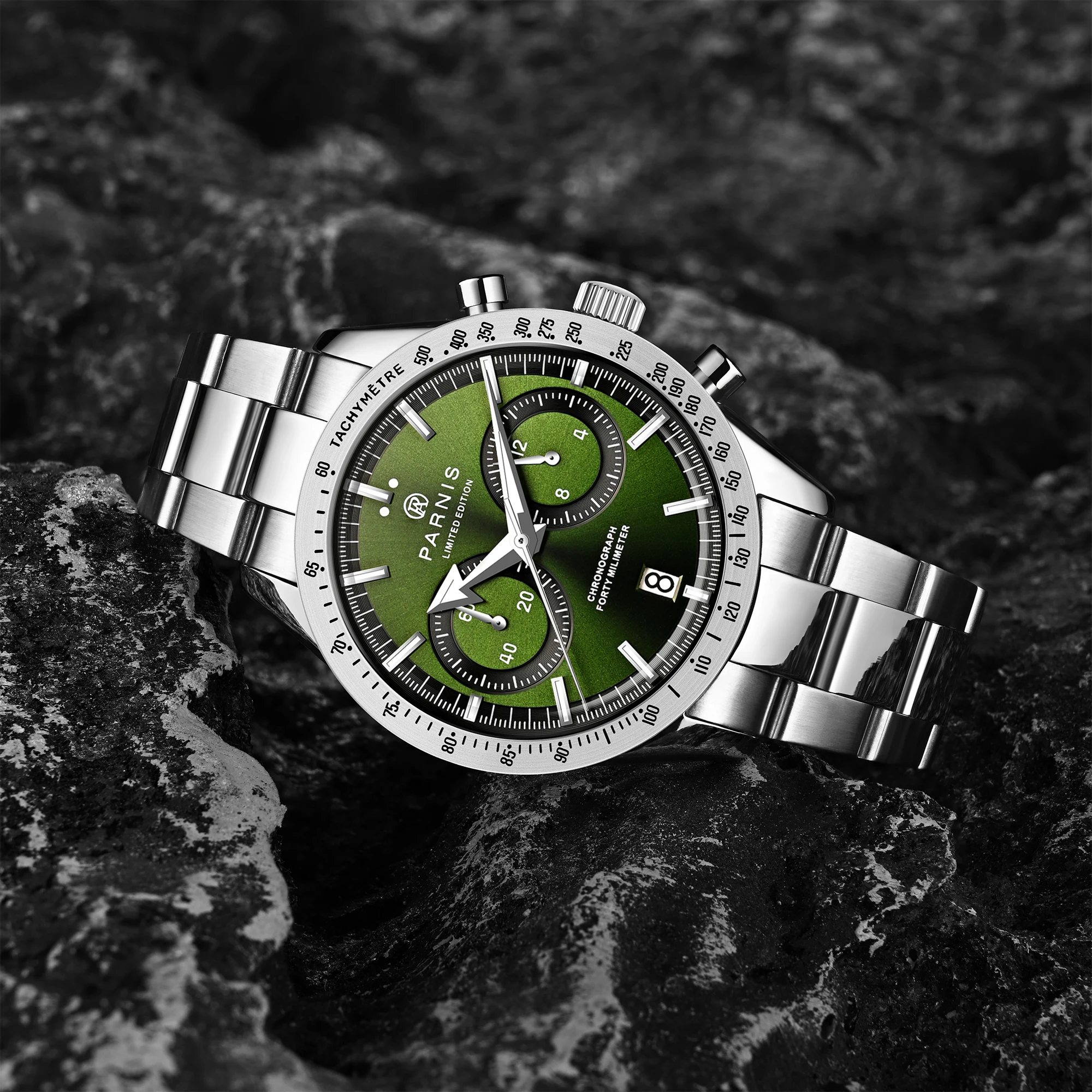 Parhéritage-Montre Chronographe à Quartz pour Homme, Cadran Vert, Boîtier en Acier Inoxydable, Calendrier, Montres de Luxe, Mode, 40mm