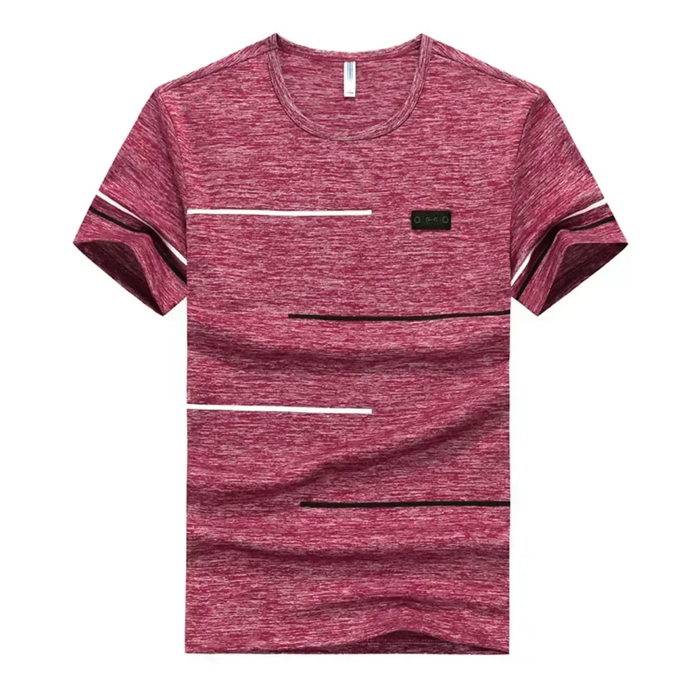 

Beach Outing Mens Striped T-Shirt Men's Clothing Short Sleeve Striped Print Top T-shirt Polyester Regular Length