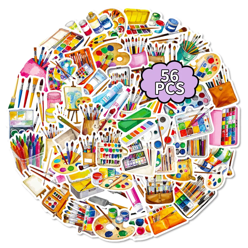 Art Supply Sticker Pack 56 Sheets Paint Palette & Brush Graffiti Stickers Ideal for Planner & Craft Golden Memory Stickers Store