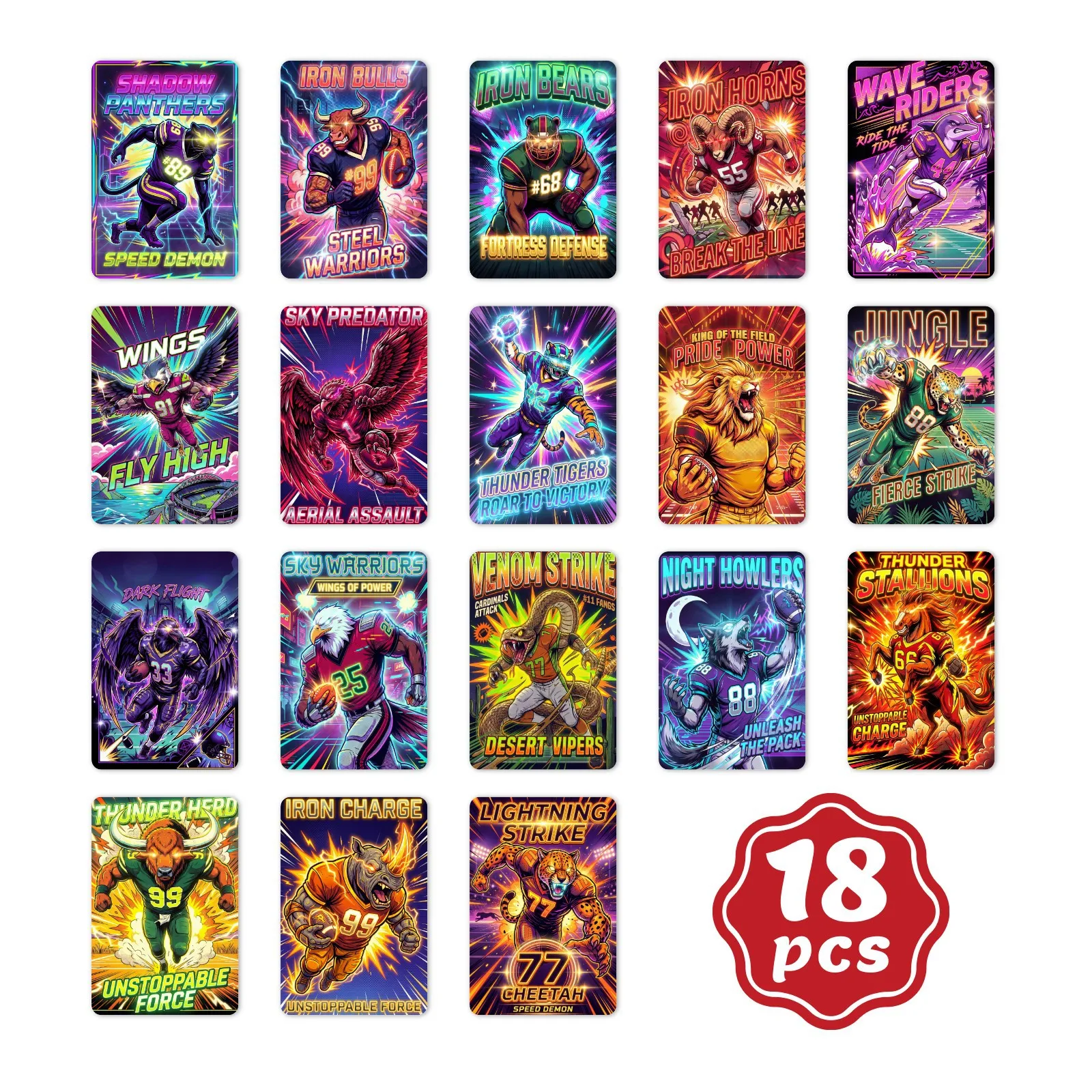18 Vibrant Colorful Football Team Theme Text Cards Visual Art Card Postcards Decorative Wall Card Set for Fans