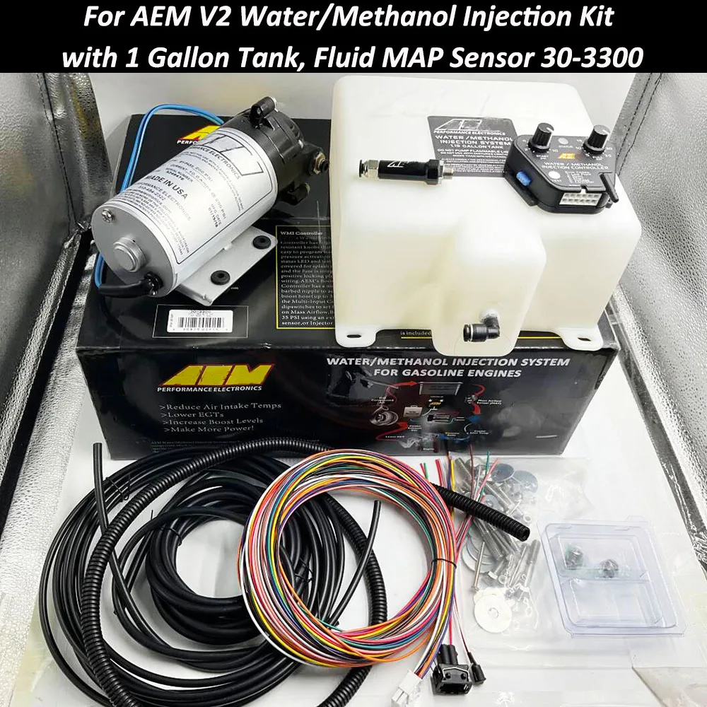 Universal for AEM 30-3300 Electronics V2 Water / Methanol Injection Kit 1 Gallon Tank w/ Fluid MAP Sensor,NEW,Made In US+Warrant