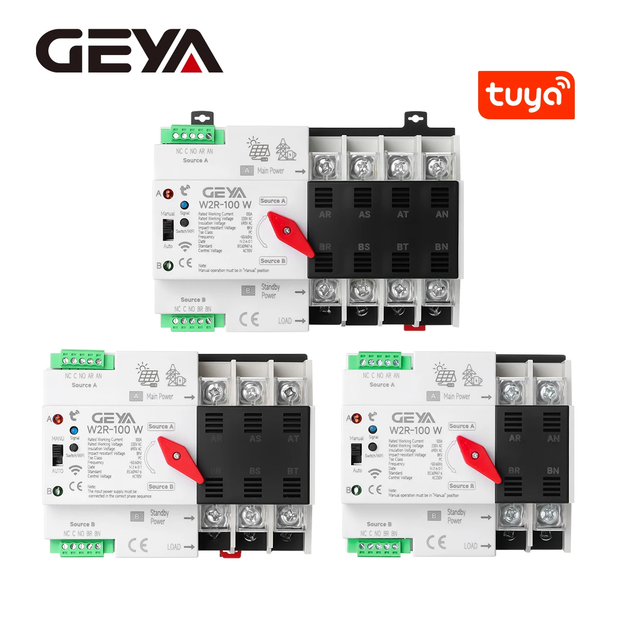 GEYA WIFI Smart ATS 2P 4P 230VAC Dual Power Automatic Transfer Switch Uninterrupted Remote Automatic Control Power Switcher Tuya
