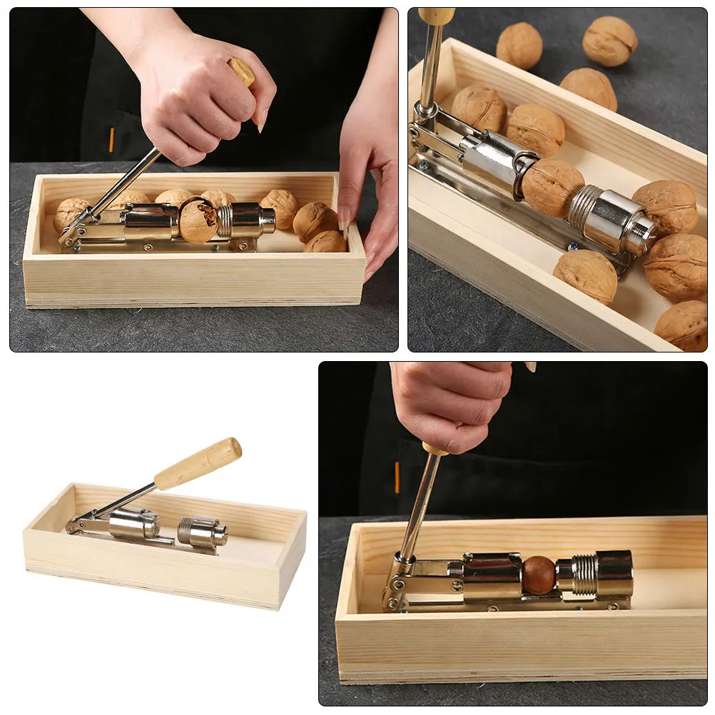 

Nut Opener Walnut Clip Heavy Duty Stainless Steel Wood Thickened Baffle 4 5CM Kitchen Tool Macadamia Peeling Sheller Storage Box